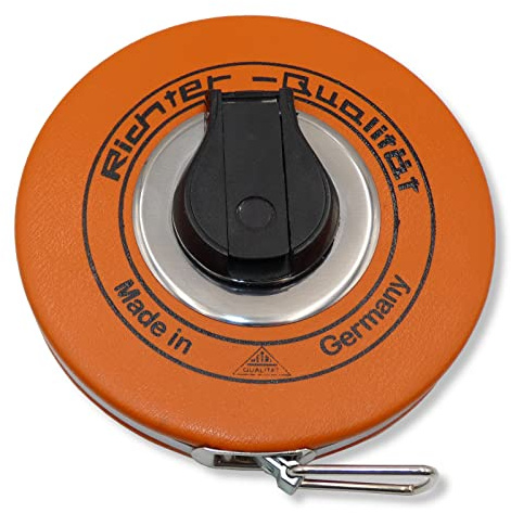 Stahlbandmaß 20m mit Millimeterteilung in Platalkapsel - weiß lackiert - Maßanfang A - vor dem Nullpunkt ca. 10cm ohne Maßteilung