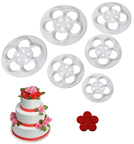 6 Pieces Rose Flower Cutters Mold Set Plastic Rose Ever Cutter Gumpaste Flowers Modelling Tools DIY Fondant Cookie Cutters for Cake Cupcake Toppers Fondant