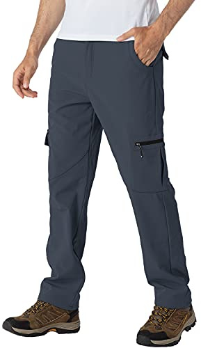 donhobo Men's Waterproof Trousers,Winter Walking Softshell Fleece Lined Outdoor Warm Hiking Climbing Camping Snow Ski Pants with Multi-Pockets Dark Grey 36-1