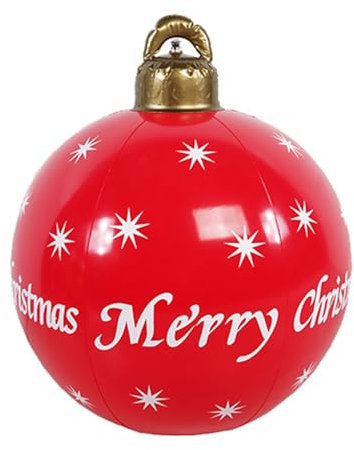 Mojawo XXL Weihnachtskugel Aufblasbare Christbaumkugel Kugel Weihnachten Weihnachtsdekoration Outdoor Ø60cm, Farben:Rot-Marry