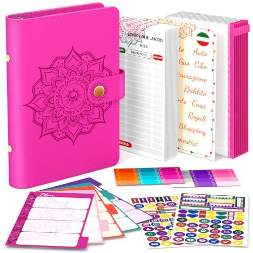 Aocii Money Binder Italiano, Cash Stuffing Italiano, Budget Binder Planner, Agenda Risparmio Soldi con Buste, Agenda Soldi Organizer Include Accessori Personalizzati Locali, Budget Sheet (rosso)