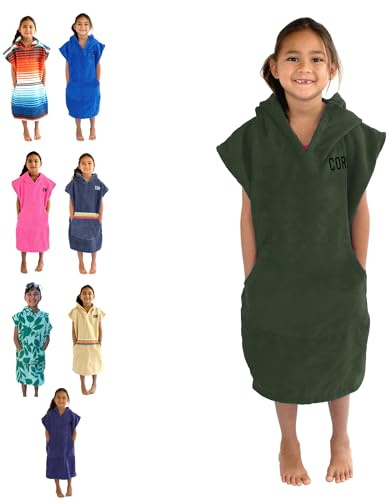 COR Surf Poncho Serviette de Change avec Capuche et Poche Avant pour Enfants, Fait Également Office de Serviette de Plage et Couverture, Fabriqué en Microfibre à Séchage Rapide (Vert Ranger)