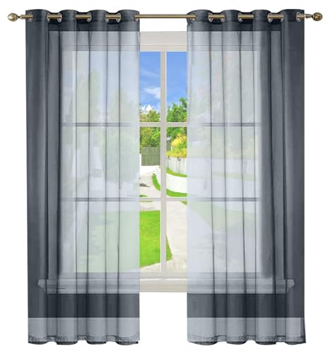 GAIFNAG Voile Gardinen Vorhang 200 x 270 cm Hitzeschutz, Leinen-Optik Transparent, Größe Und Farbe Wählbar Verdunkelungsvorhang Thermovorhang für Hochzeit Fenster Wohnzimmer, Grau