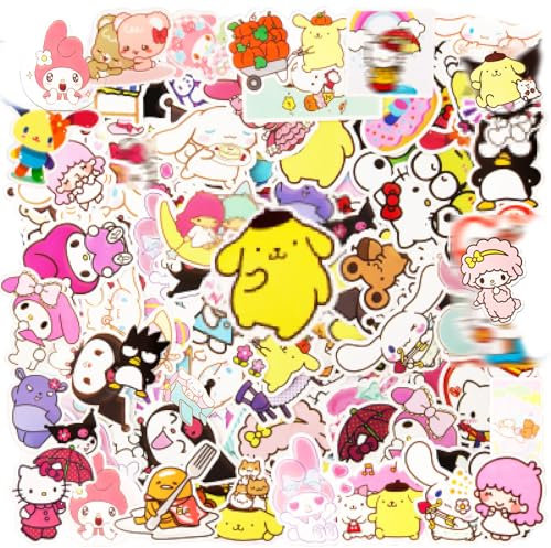 100 Stück Sanr-i Sticker Kinder, Sticker Kawaii Cat Sticker, Wasserfester Vinyl Aufkleber für Laptop Scrapbook Skateboard Motorrad