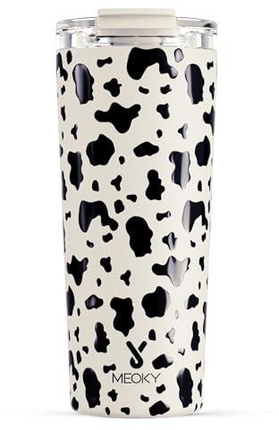 Meoky 710 ml Travel Coffee Cup with Leak Proof Lid, Stainless Steel Insulated Coffee Mug, Keeps Hot for 8 Hours or Cold for 24 Hours, Fits in Car Cup Holder (Cow)