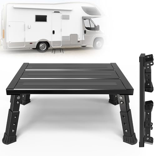 ILOKNZI Adjustable Height Aluminum Motorhome Step, Foldable Platform Step Stool, Supports Up to 300KG, Non-Slip Rubber Feet, 3-Step Height Adjustment