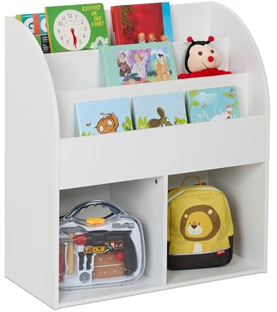 Relaxdays Bücherregal Kinder, HBT: 78,5 x 72 x 33,5 cm, 5 offene Fächer für Bücher, Kinderbücherregal, Kinderregal, weiß