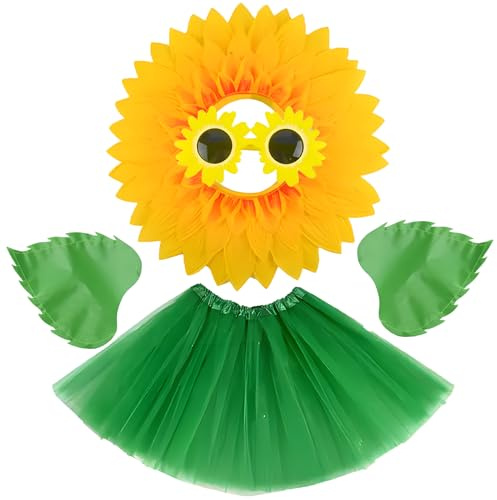 Couvre-chef, lunettes, tutu, robe, gants verts, convient pour les fêtes sur le thème du tournesol, les carnavals, les accessoires de performance amusants