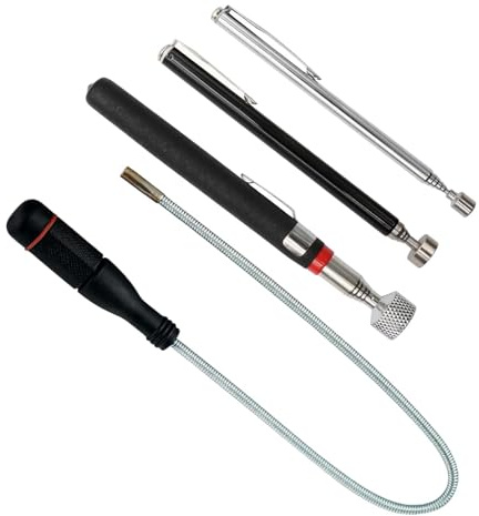 Varilla Magnética Telescópica, Barra Telescópica Magnética de 4 Piezas, Varilla Magnética Telescópica con Cuello de Cisne Flexible de 600 mm, Herramienta de Recogida (10 LB, 5 LB, 1.5 LB)