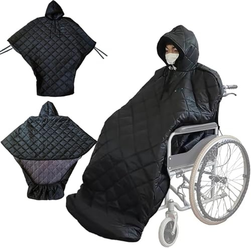 Winter Wheelchair Full Body Warm Blanket, Waterproof Windproof Fleece Lined Wheelchair Cosy Cover with Hood Rain Coat Poncho Cover for Women and Men Wheelchair Blanket(Large)
