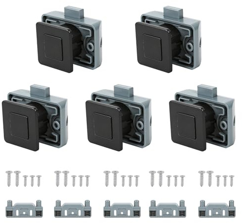 Opaltool Verrou Vouton Poussoir Placard Caravane, Boutons Poussoir Camping Car Serrure Carrée Sans Clé Métalliques pour Porte de Placard de Caravane, Camping-car, Van Aménagé ou Bateau
