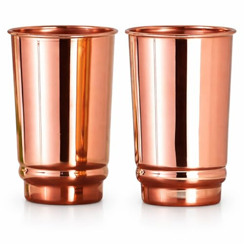 HEALTHANDVEDA™ Pure Copper Cup & Tumbler Set of 2 | Copper Glasses for Water for Daily Use & Gift Sets | Ayurveda Health Benefits - 350 Ml Capacity (Plain Cup)