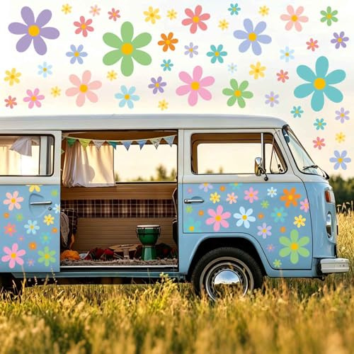 Shalve 144 adesivi floreali colorati per auto, decorazioni in vinile PVC impermeabile, adesivi floreali colorati per la carrozzeria, i finestrini e le pareti, adatti per auto, SUV e camper