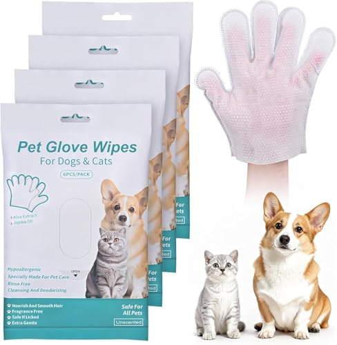 6 Guantes Hipoalergénicos de Limpieza para Mascotas – Toallitas en Forma de Guante para Perros, Gatos y Animales Pequeños, Control de Olores, Apto para Pieles Sensibles