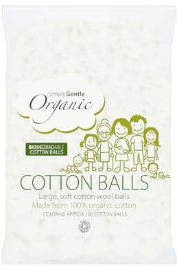 Simply Gentle Organic Cotton Balls – Soft, Hypoallergenic & High Absorbency | 100% Pure Cotton for Sensitive Skin, Baby Care, Makeup Removal & First Aid | Eco-Friendly, Ethically Sourced (100 Balls)