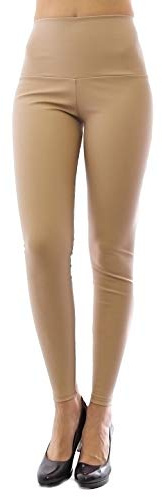 YESET New Leggings Long Simili Cuir Treggings Simili-Cuir Mat Taille Haute - Beige, M