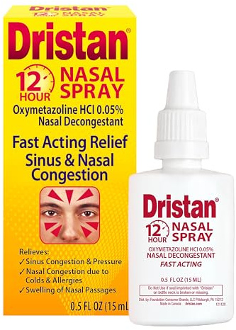 Dristan 12-Hour Nasal Spray Decongestant, Fast-Acting Sinus and Nasal Congestion Relief from Colds, Hay Fever and Allergies, Oxymetazoline HCI, .5 Fl oz