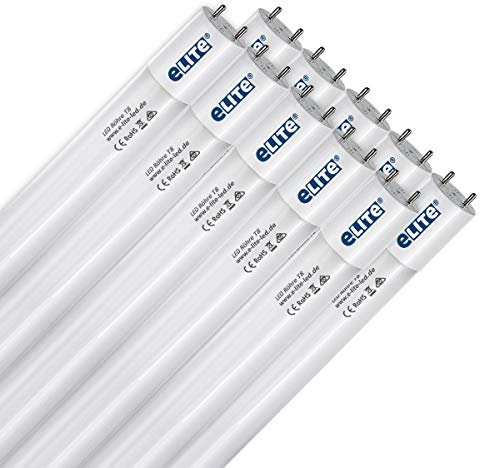 eLITe LED Röhre T8, 150cm, sehr hell, 3250lm, 24W, 840, 4000 Kelvin, Universalweiß, 330 Grad, homogenes Licht, Glas, langlebig 50.000h, 5 Jahre Garantie, 27mm Durchmesser, inkl. Starter, 10 Stück