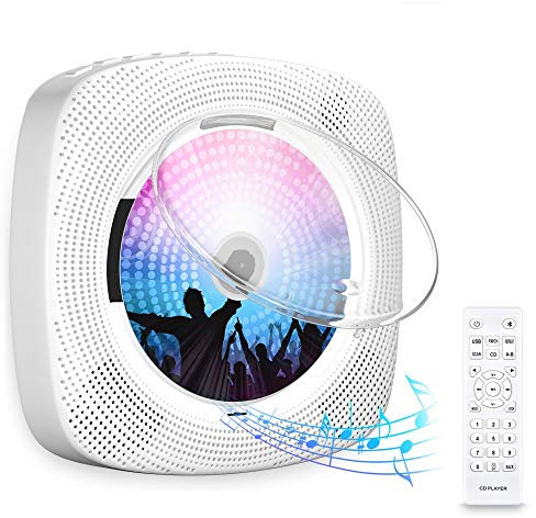 Gueray Portátil Bluetooth Reproductor de CD con Cubierta Antipolvo Control Remoto Radio FM Altavoces de Alta fidelidad incorporados Conector de Auriculares Salida de Entrada USB/AUX incorporada