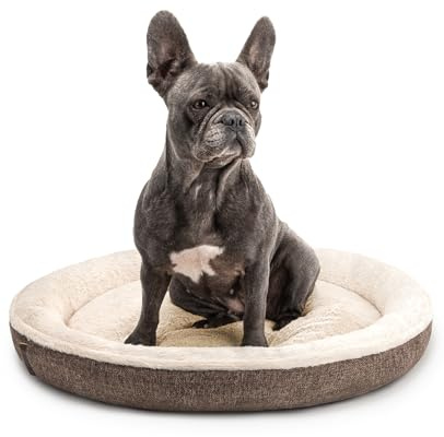 lionto Hundekörbchen rund in Donut-Form, Ø 65 cm, Heimtierkissen für Hunde & Katzen mit waschbarem Bezug & Anti-Rutsch-Noppen, kuscheliges Hundebett aus Oxford-Leinen & Plüsch, braun