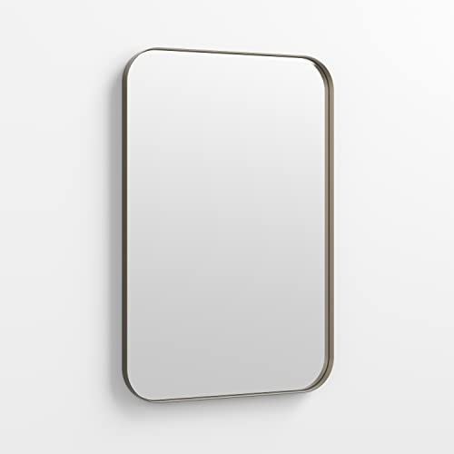 Better Bevel 20 x 30 Nickel Metal Framed Mirror | Rectangle Bathroom Wall Mirror | Rounded Corner