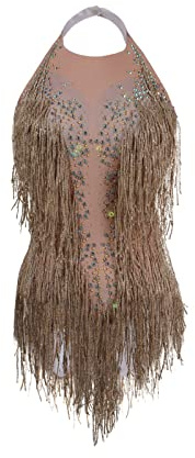 Body doré à strass étincelants pour femme avec haut à franges, costume de drag queen, doré, taille unique