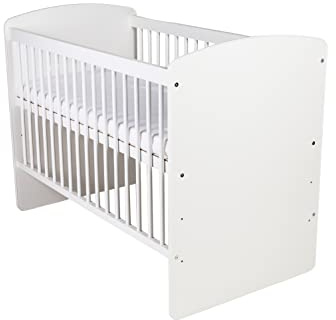 KMbaby Cuna K2 Blanco 120 x 60 cm con Somier - Cuna Cuna 3 Niveles Regulable En Altura - Madera De Pino Lacada y MDF