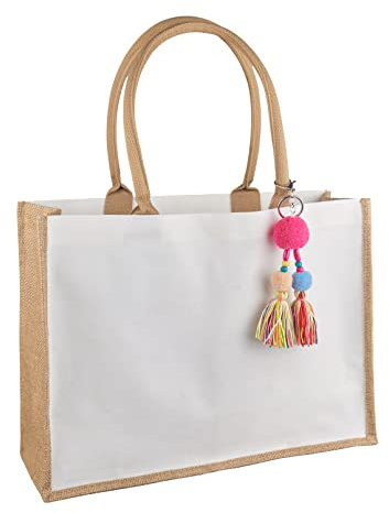 FITDON Jute Tasche Shopper Damen, Groß Jutebeutel Strandtasche Faltbare Wasserdicht Einkaufstaschen Handtasche für Picknick Reisen Einkaufen Strand und Alltag, Beige