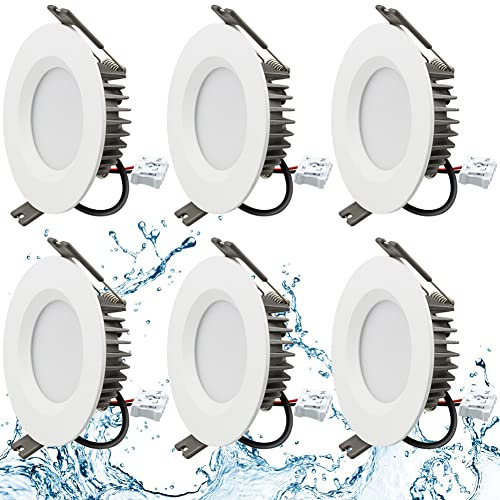 Recessed LED Ceiling Light, IP65 Soffit Bathroom Lights, 7W Waterproof Spotlights Downlight for Bathroom Shower Kitchen, Cut Φ70-90mm Hole, 6 Pack [6000K Cool White]