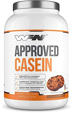 WFN Approved Casein - Casein Proteinpulver - Cookies - 1 kg - Cremiger Casein Protein Shake - Sehr gut lösliches Kasein Eiweißpulver - 33 Portionen - Made in Germany - Extern laborgeprüft