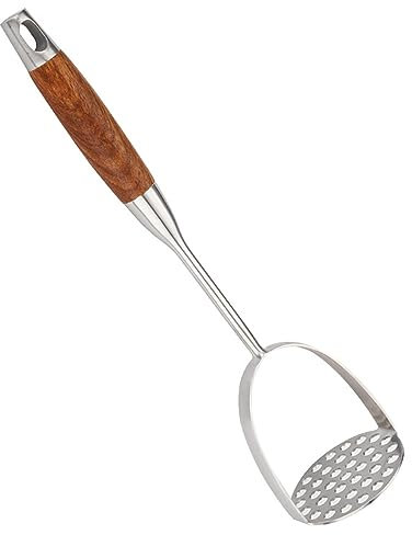 Presse Puree Manuel Ecrase Pomme De Terre en acier inoxydable Ricer Ricer en bois Poigure en bois Heavy Duting Hole Kitchen Restaurant Mash Potato Masher pour haricots Légumes Viande citrouille