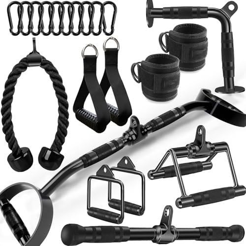 WNOEY Set med 21 kabelband för gymkit med brett LAT pull-down-stativ, LAT-dragfästen, kabelmaskinsfästen, pull-down triceps gymtillbehör