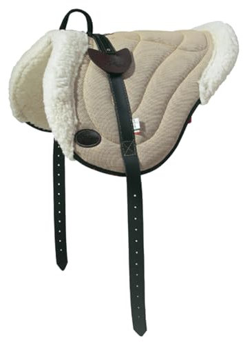 PIONEER Silla para Caballo de Algodón y Lana Modelada para Monta Natural, Silla de Equitación Inglesa Hecha en Italia con Acolchado de Ovatta, Bareback 55x45cm con Cincha de Neopreno - Beige