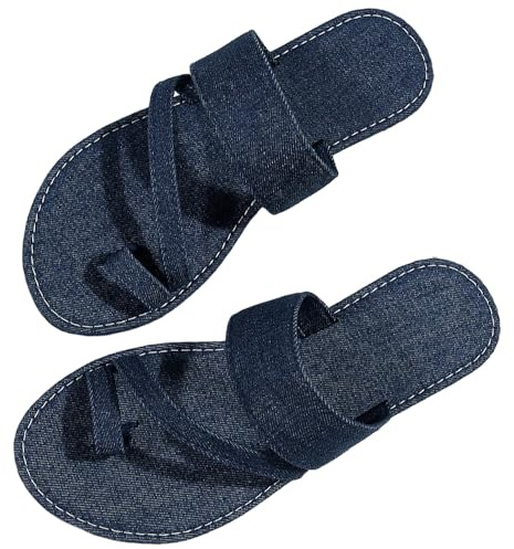 Ulalaza Claquettes en jean décontractées en tissu jean pour femme - Mules plates à bout ouvert - Sabots à plateforme - Sandales bohème antidérapantes - Dos nu - Mocassins à enfiler - Tongs de marche