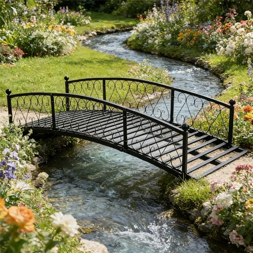 Garturects Metal Garden Bridge 8 FT - Durable Decorative Footbridge with Siderails Large Outdoor Bridges, Weight Capacity 770 lbs for Backyard, Creek, Lawn, Stream