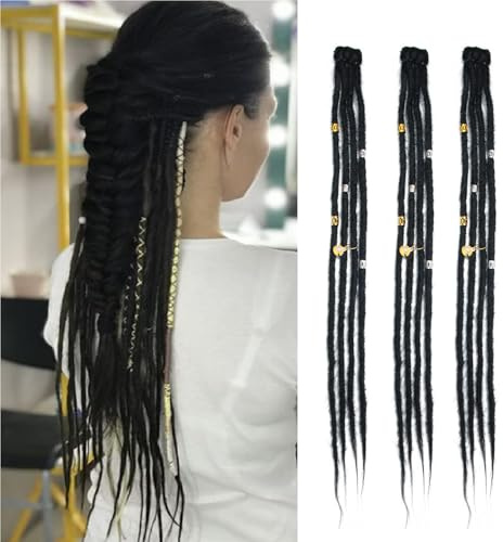 Dsoar Clip In Dreadlock Extensions 20 Inch 3PCS Fatto a Mano 0,6 cm Dreads Sintetico con Clip Morbido Crochet Loc Estensioni(1#)
