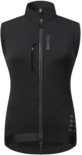 WOSAWE Damen Winter Fahrradjacke Thermo Fleece Laufweste Reflektierend Atmungsaktiv Radjacke mit YKK-Reißverschluss (Schwarz Weste, XL)