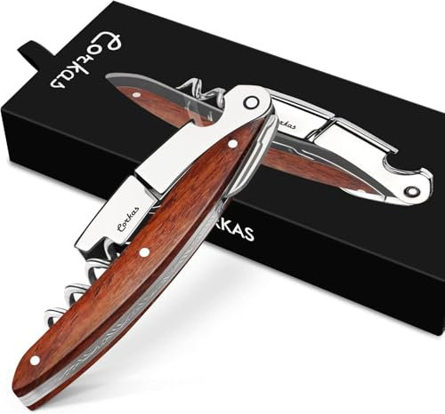 CORKAS Cavatappi Sommelier Professionale, Cavatappi da Cameriere, Apribottiglie Vino Manuale a Doppio Battente, Tagliacapsule e Apribottiglie (Rosso)