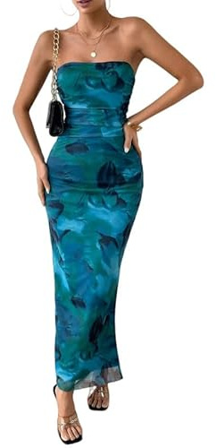 Sukiglam Mujer Vestido Largo Ajustado Sexy Tie Dye Vestidos de Tubo Elegante sin Mangas Maxi Vestido sin Tirantes de Fiesta Verano Fruncido Vestidos con Abertura para Cóctel Boda Invitada Noche Club