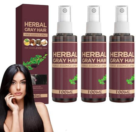 Spray coprente per capelli grigi alle erbe e ritocco delle radici - Colore temporaneo per capelli per donne e uomini con balsamo scurinte, ripristino immediato del colore naturale (3 bottiglie)