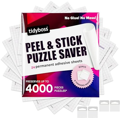 24 Pack Jigsaw Puzzle Saver Sheets | Puzzle Keeper Preserves Up to 4 x 1,000 Pieces | Puzzles Glue and Frame | Puzzles Accessories for Adults - Also Come with 4 Adhesive Wall Hangers