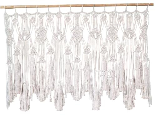 Muzrunq Rideaux en macramé pour fenêtres, cantonnière en macramé tissée en Corde de Coton, cantonnière bohème Courte à Suspendre au Mur pour Cuisine, Chambre, Balcon, Porte, décoration 119 x 55 cm