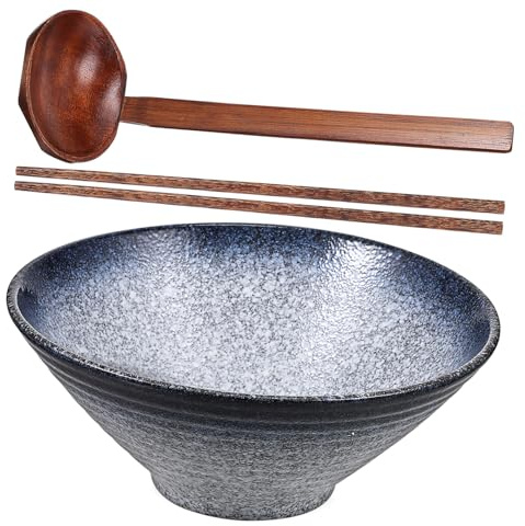 TOBBOMEY Ciotola Ramen Giapponese in Ceramica con Bacchette in Legno e Cucchiaio Scodella Antiscivolo Versatile per Noodles Zuppe e Insalate Adatto Casa e Ristorante