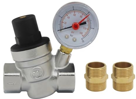 DN15 DN20 Valvola riduttore di pressione acqua valvola cromata regolatore pressione acqua con manometro acqua 1/2 3/4 pollice indicatore (DN15 Con connettore)