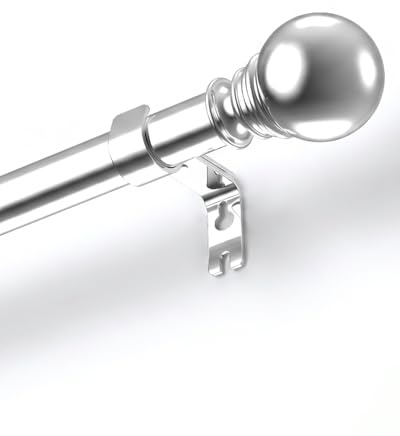 VIOREMOS Silver Curtain Pole 66-261 CM, 25mm Diameter Heavy Duty Adjustable Metal Curtain Poles with Brackets and Finials, Long Window Curtain Pole for Outdoor, Bedroom, Kitchen,Living Room