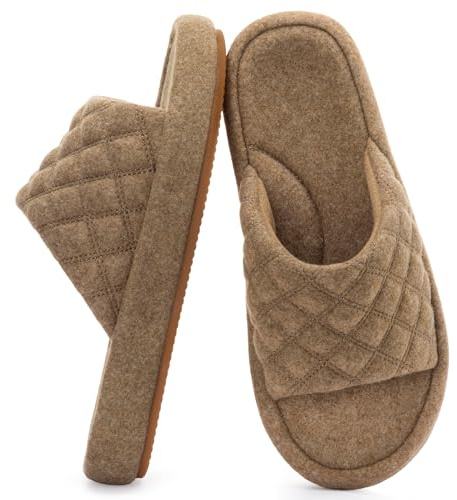 RockDove Damfiltpantoletter med quiltad design, öppet tåområde, fotvalvsstöd och minnesskum, bekväma tofflor för inomhus- och utomhusbruk
