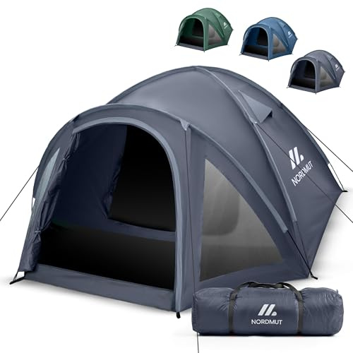 NORDMUT® Tente de Camping 4 Personnes Étanche & Légère – Tente Dôme avec Avant-Toit Fermable – Tente 2-4 Personnes avec Excellente Circulation d’Air & Petit Volume de Transport (Gris)