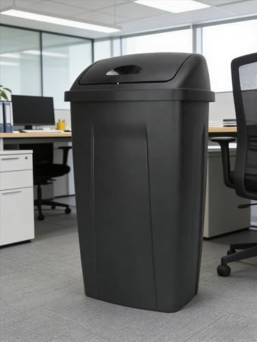 PYBAGYR 5-Pack 13 Gallon Plastic Garbage Bin with Swing Top Lid, Kitchen Trash Can, Black