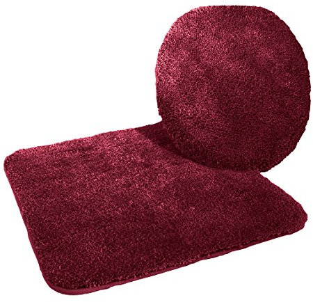 Kinzler J-10053/13 Mikrofaser Bademattenset 2-teilig, WC-Deckelbezug 47 x 50 cm, und Vorleger ohne Ausschnitt 50 x 55 cm, bordeaux