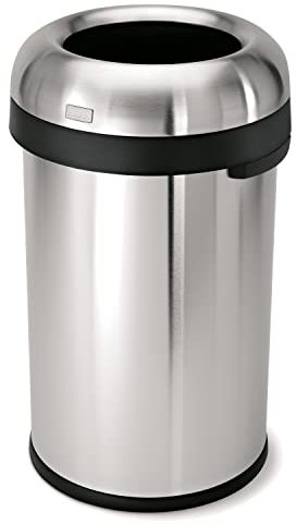 simplehuman CW1469 80L Bullet Open Office Business Commercial Bin, Large Capacity, Extra-Wide Opening, Dent-Resistant, Lift-Off Lid, Side Handles, Non-Skid Base, Brushed Heavy-Gauge Stainless Steel